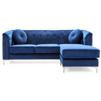 Velvet Button-Tufted Sofa with Reversible Chaise for 3-4 People