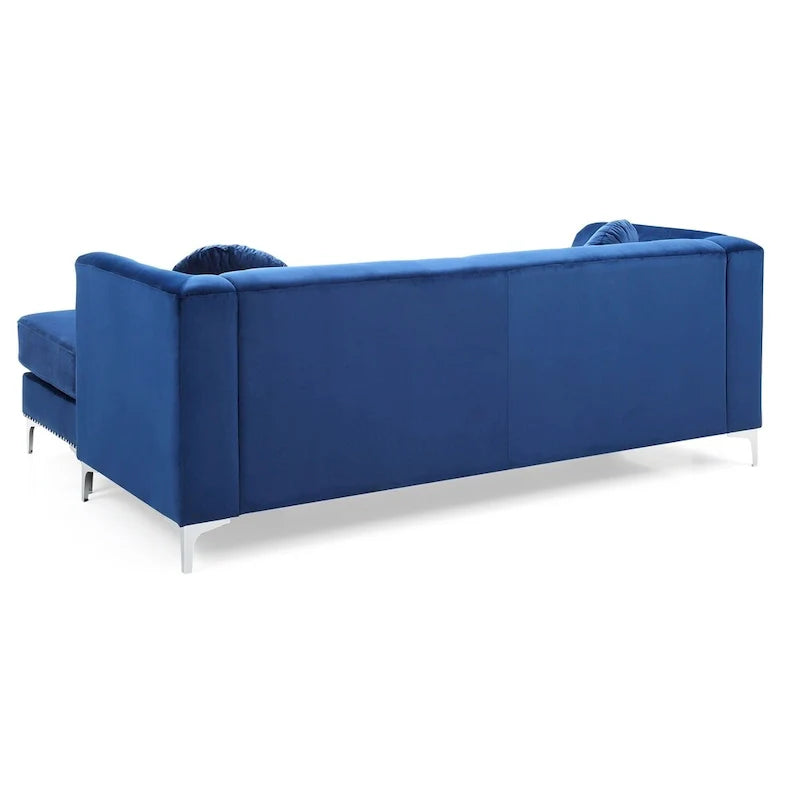 Velvet Button-Tufted Sofa with Reversible Chaise for 3-4 People