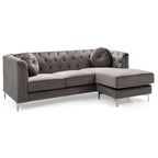 Velvet Button-Tufted Sofa with Reversible Chaise for 3-4 People