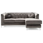 Velvet Button-Tufted Sofa with Reversible Chaise for 3-4 People