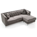 Velvet Button-Tufted Sofa with Reversible Chaise for 3-4 People