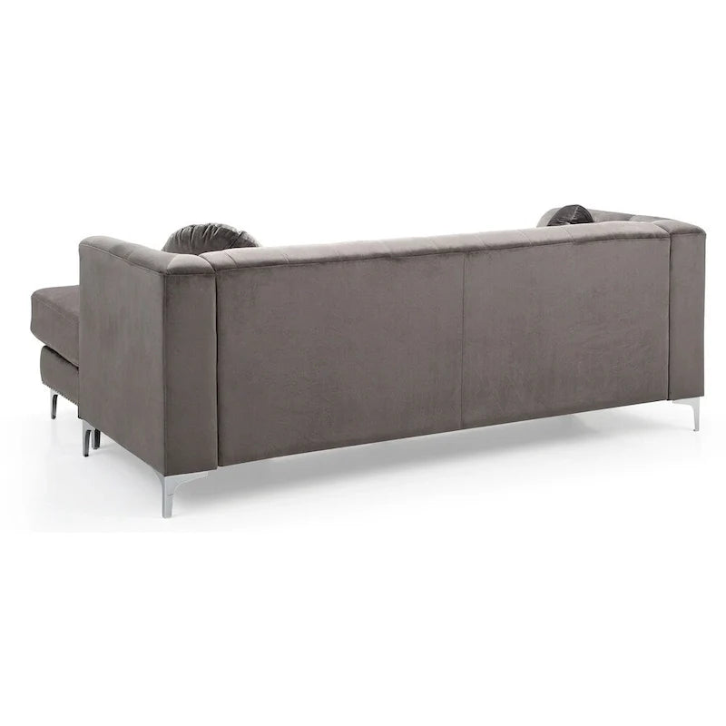 Velvet Button-Tufted Sofa with Reversible Chaise for 3-4 People