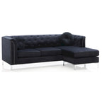 Velvet Button-Tufted Sofa with Reversible Chaise for 3-4 People