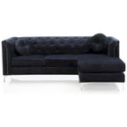 Velvet Button-Tufted Sofa with Reversible Chaise for 3-4 People