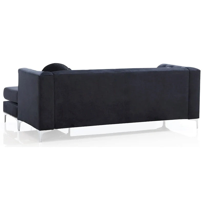 Velvet Button-Tufted Sofa with Reversible Chaise for 3-4 People
