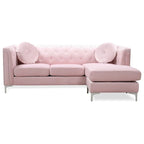 Velvet Button-Tufted Sofa with Reversible Chaise for 3-4 People