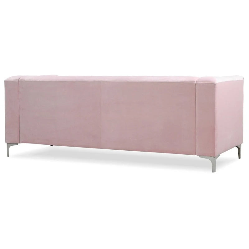 Velvet Button-Tufted Sofa with Reversible Chaise for 3-4 People