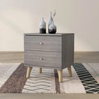 Grey Mid-Century Modern 2-Drawer Nightstand