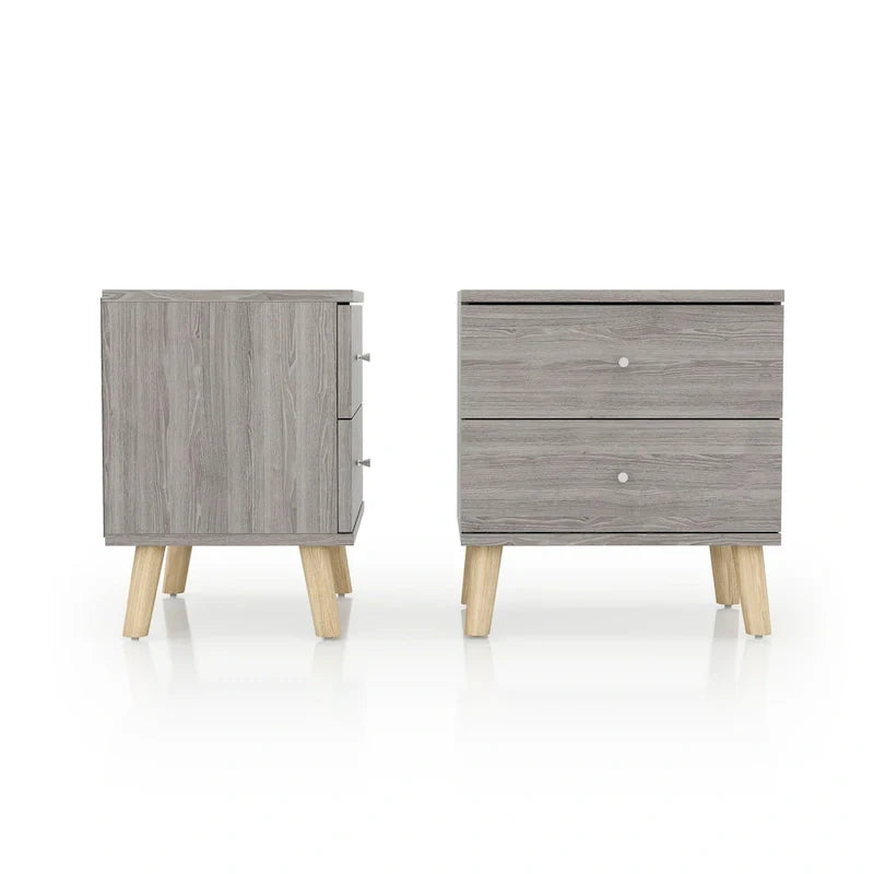 Grey Mid-Century Modern 2-Drawer Nightstand