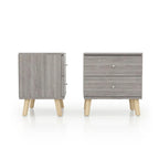 Grey Mid-Century Modern 2-Drawer Nightstand