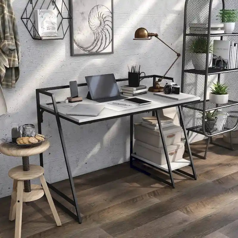 Industrial Computer Desk - 49 - Black Steel Frame with USB Ports