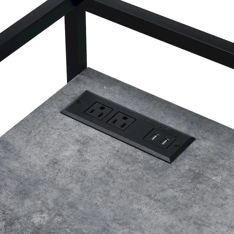 Light Grey / Antique White Industrial Computer Desk – Black Steel Frame, Single, with USB Ports