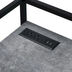 Light Grey / Antique White Industrial Computer Desk – Black Steel Frame, Single, with USB Ports