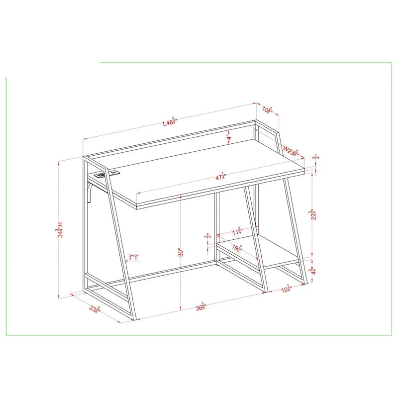 Industrial Computer Desk - 49 - Black Steel Frame with USB Ports