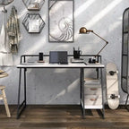 Light Grey / Antique White Industrial Computer Desk – Black Steel Frame, Single, with USB Ports