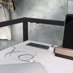 Light Grey / Antique White Industrial Computer Desk – Black Steel Frame, Single, with USB Ports