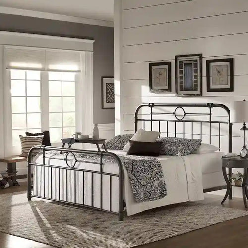 Black Metal Bed Frame, Curved Spindle Style, Twin/Full/Queen/King