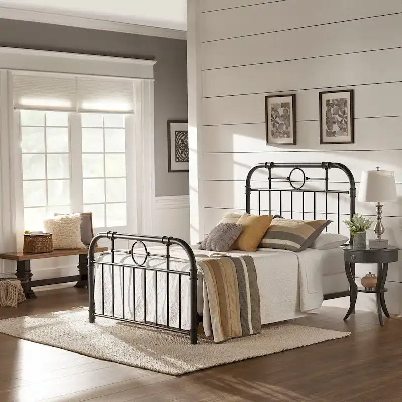 Metal Bed Frame - Black - Curved Headboard and Footboard