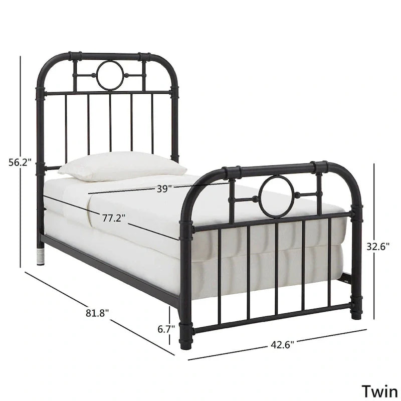 Black Metal Bed Frame, Curved Spindle Style, Twin/Full/Queen/King