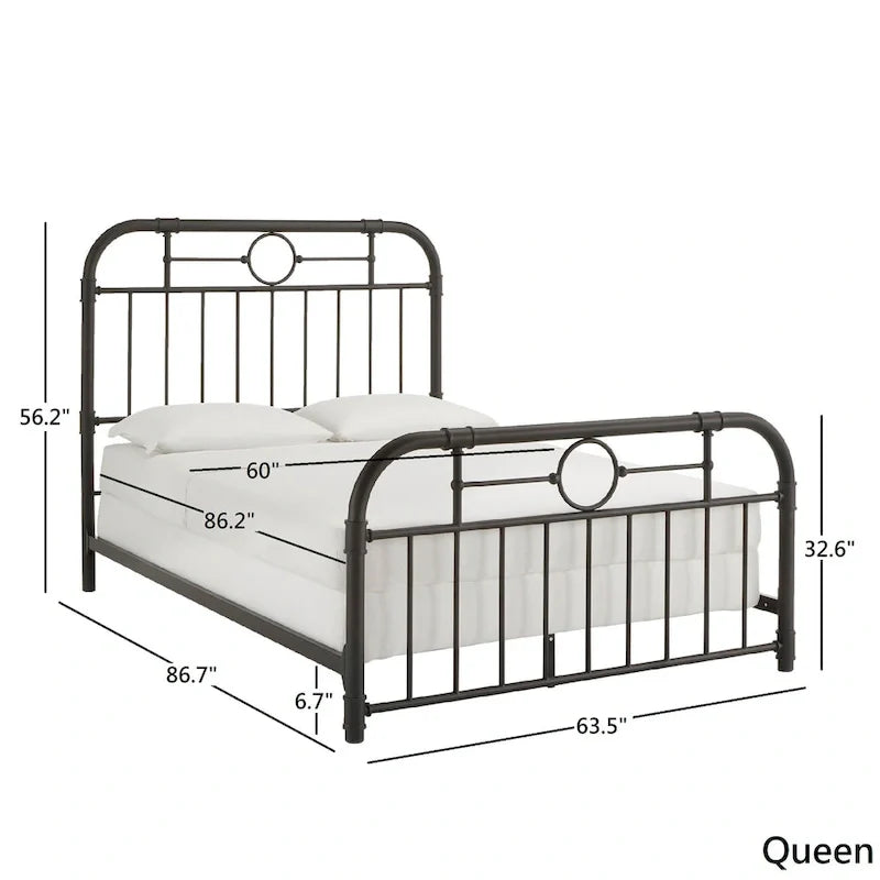 Black Metal Bed Frame, Curved Spindle Style, Twin/Full/Queen/King