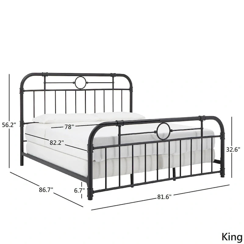 Black Metal Bed Frame, Curved Spindle Style, Twin/Full/Queen/King