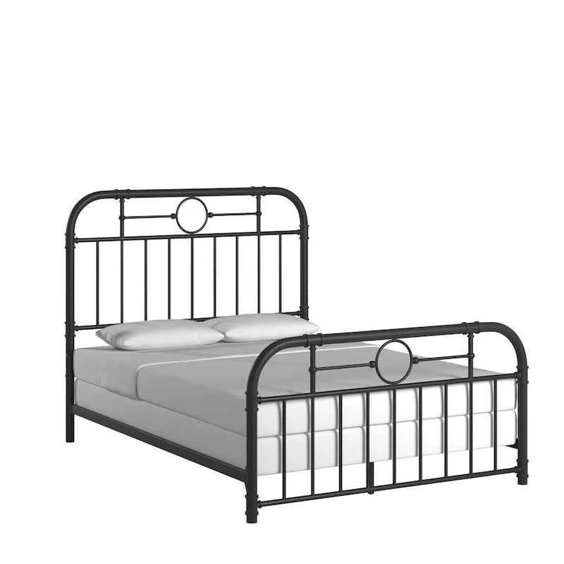 Black Metal Bed Frame, Curved Spindle Style, Twin/Full/Queen/King