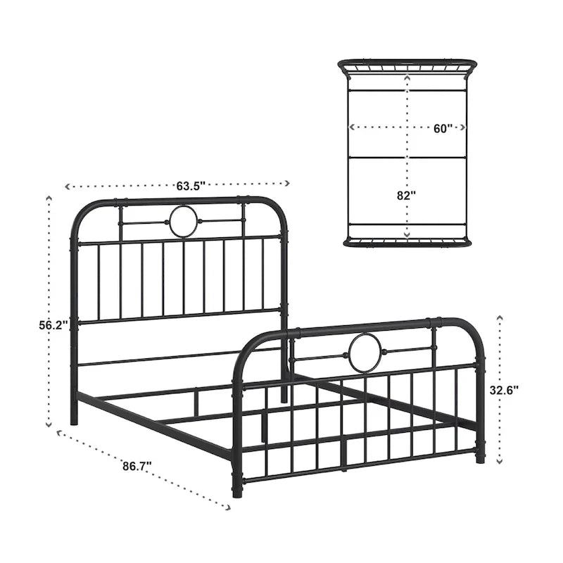 Black Metal Bed Frame, Curved Spindle Style, Twin/Full/Queen/King