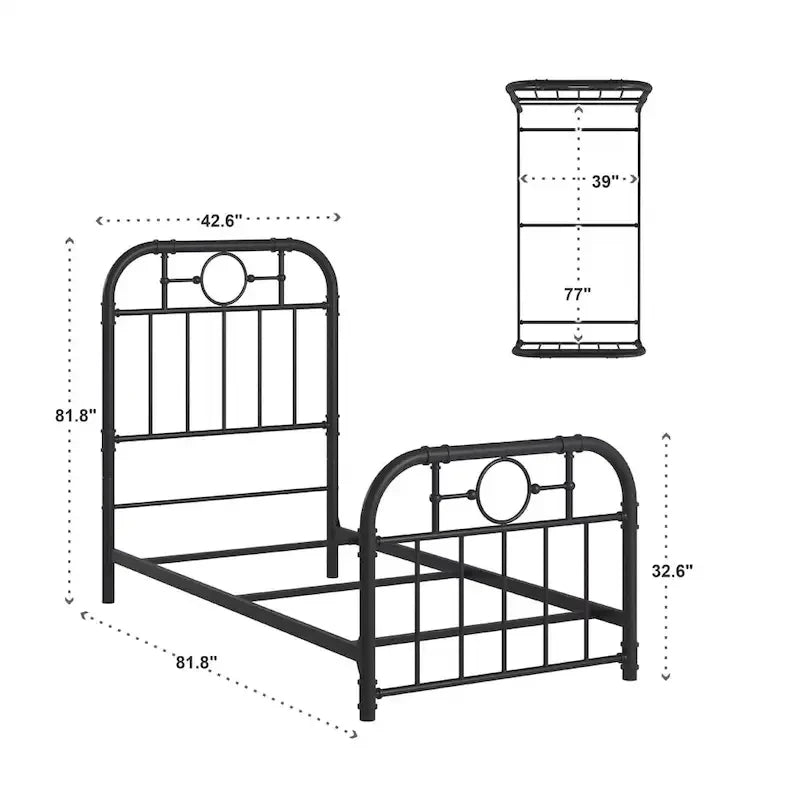 Black Metal Bed Frame, Curved Spindle Style, Twin/Full/Queen/King