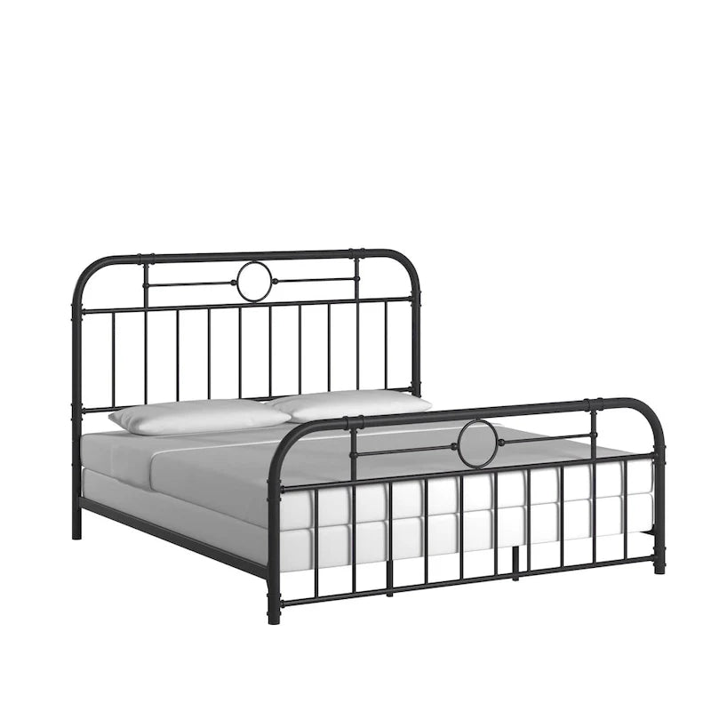 Black Metal Bed Frame, Curved Spindle Style, Twin/Full/Queen/King