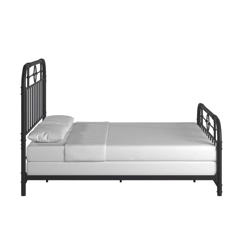 Black Metal Bed Frame, Curved Spindle Style, Twin/Full/Queen/King