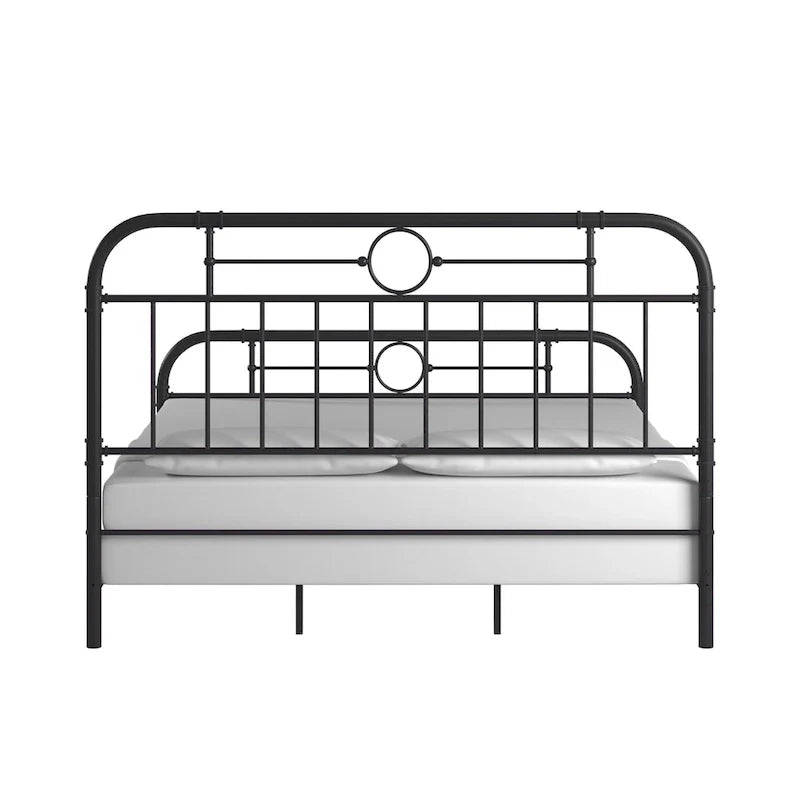 Black Metal Bed Frame, Curved Spindle Style, Twin/Full/Queen/King