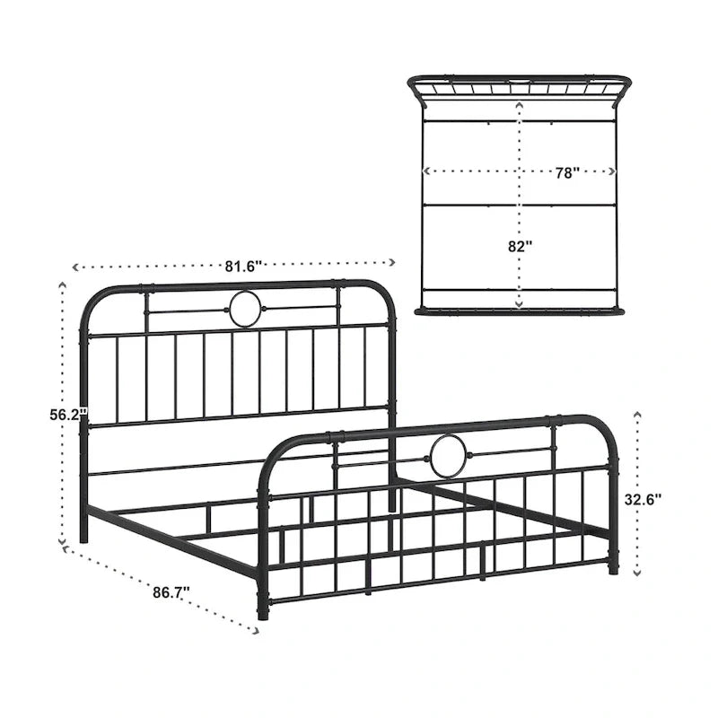 Black Metal Bed Frame, Curved Spindle Style, Twin/Full/Queen/King