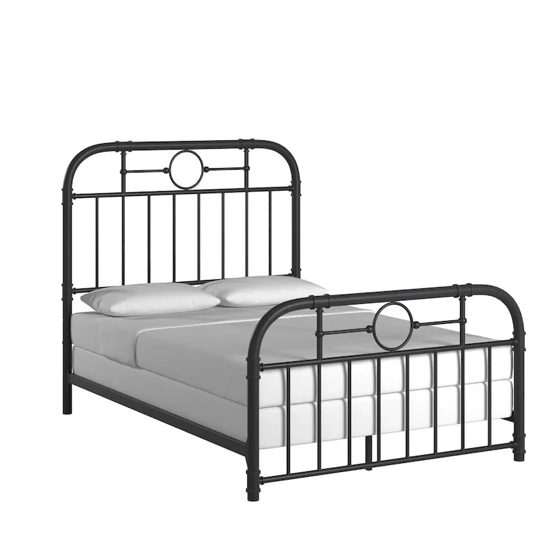 Black Metal Bed Frame, Curved Spindle Style, Twin/Full/Queen/King