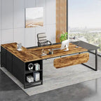 Rustic Brown L-Shaped Desk with File Cabinet, Single-Person Home Office Desk