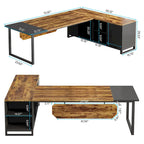 Rustic Brown L-Shaped Desk with File Cabinet, Single-Person Home Office Desk