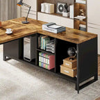 Rustic Brown L-Shaped Desk with File Cabinet, Single-Person Home Office Desk