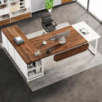 Rustic Brown L-Shaped Desk with File Cabinet, Single-Person Home Office Desk