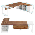 Rustic Brown L-Shaped Desk with File Cabinet, Single-Person Home Office Desk
