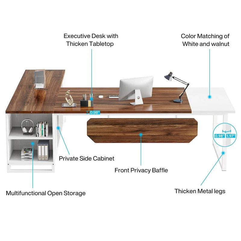 Rustic Brown L-Shaped Desk with File Cabinet, Single-Person Home Office Desk