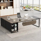 Rustic Brown L-Shaped Desk with File Cabinet, Single-Person Home Office Desk