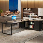 Rustic Brown L-Shaped Desk with File Cabinet, Single-Person Home Office Desk
