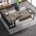 Rustic Brown L-Shaped Desk with File Cabinet, Single-Person Home Office Desk