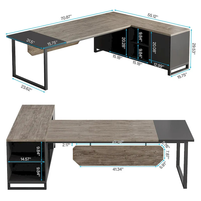 Rustic Brown L-Shaped Desk with File Cabinet, Single-Person Home Office Desk