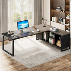 Rustic Brown L-Shaped Desk with File Cabinet, Single-Person Home Office Desk