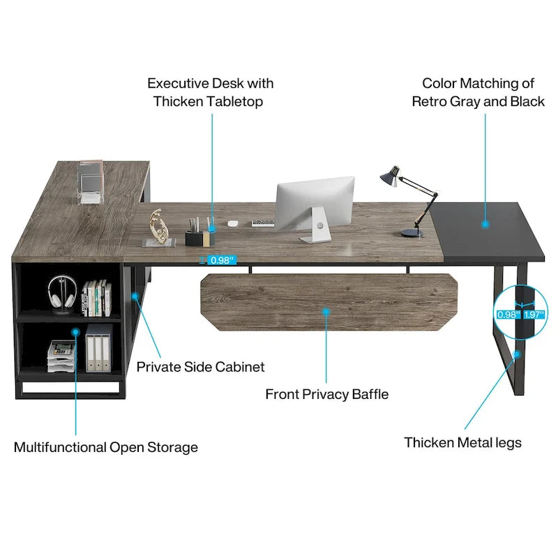 Rustic Brown L-Shaped Desk with File Cabinet, Single-Person Home Office Desk