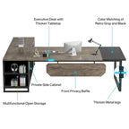 Rustic Brown L-Shaped Desk with File Cabinet, Single-Person Home Office Desk