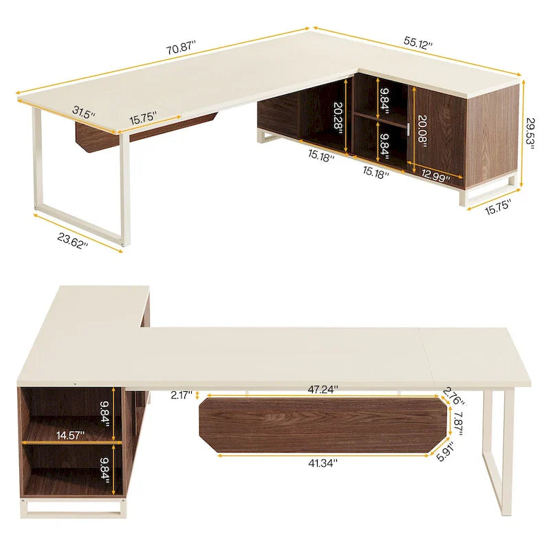 Rustic Brown L-Shaped Desk with File Cabinet, Single-Person Home Office Desk