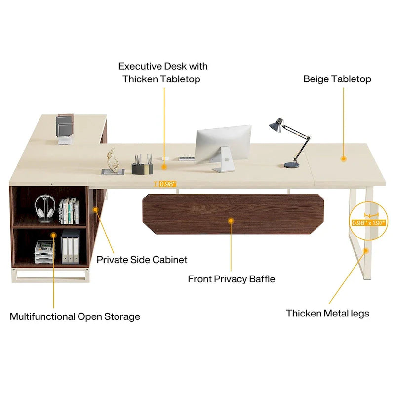 Rustic Brown L-Shaped Desk with File Cabinet, Single-Person Home Office Desk