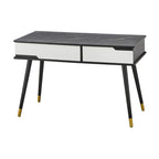Mid-Century Modern Desk - Black Faux Marble Top - White Drawers