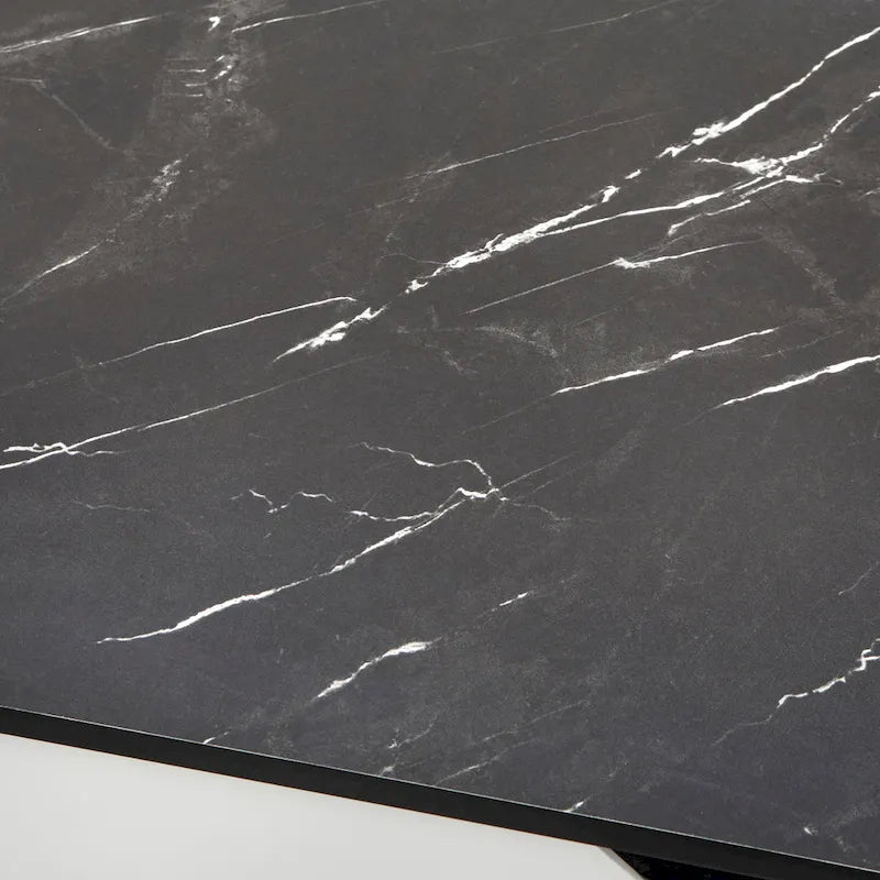 Mid-Century Modern Desk - Black Faux Marble Top - White Drawers